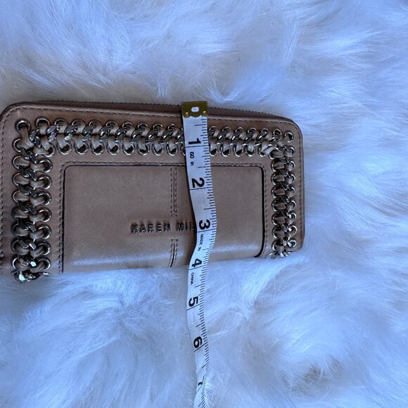 Karen Millen Wallet Calf Leather Full Zip Center Accordion Nude Tan Braid #GK116 - Picture 13 of 14